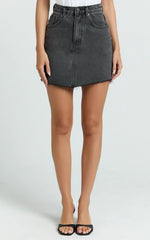 Adan Mini Skirt - Recycled Cotton Frayed Hem Denim Skirt in Black