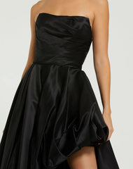 Black Strapless Ruched High Low Gown