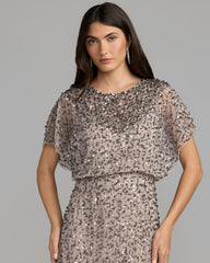 Lilac High Neck Short Sleeve Embellished Gown