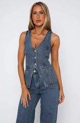 I'll Meet You Longline Denim Top True Blue