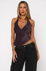 Big City Lights Halter Top Plum