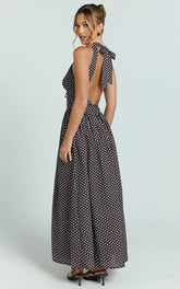 Abby Midi Dress - Sleeveless V-Neckline Dress in Chocolate Polkadot