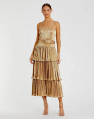 Gold Ruffle Tiered Buckle Detail Dress - FINAL SALE