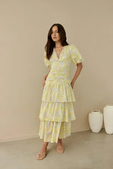 Corinna Tiered Maxi Dress Lemon