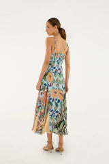 Light Blue Floral Delhi Sleeveless Maxi Dress