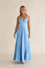 Ray Of Sunlight Plisse Satin Maxi Dress Blue