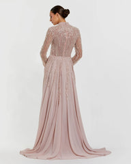 Light Purple Embellished Long Sleeve Gown with Slit