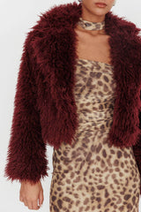 Aland Fuzzy Faux Fur Jacket Wine
