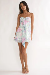 Gloria Day Tied Bust Strapless Mini Dress Lilac