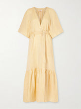Audacieuse belted tiered linen midi dress