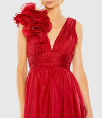 Red Sleeveless Chiffon A-Line Tea Length Cocktail Dress