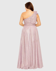 Purple Floral Detail One Shoulder Gown (Plus)