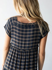 Berkley Maxi Dress - Navy Tan Plaid