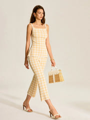 Gingham Print Pants Set