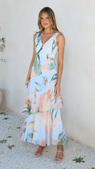 Reina Tiered Maxi Dress - Blue Floral