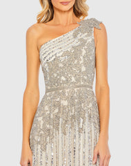 Silver Beaded Embellished One Shoulder A Line Gown