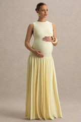 Outline | Lemon Crew-Neck Maternity Maxi Dress With Pleated Skirt