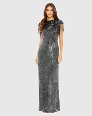 Black Embellished Fringe Gown - FINAL SALE