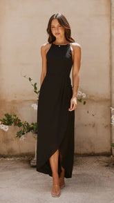 Genevieve Boat Neck Maxi Dress - Black