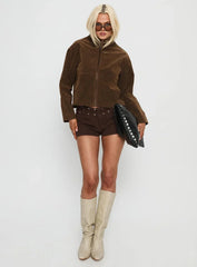 Jessalynn Faux Suede Zip Through Jacket Brown