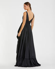Black Taffeta High Low Ruffle Gown