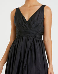 Black Taffeta High Low Ruffle Gown