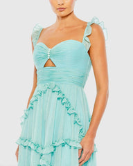 Blue Ruffle Tiered Sleeveless Flowy A Line Gown