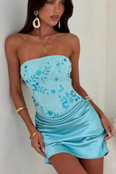 Skye Strapless Beaded Mini Dress - Baby Blue