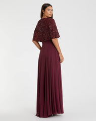 Red Beaded Cape A-Line Gown