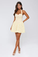 Delicate Daydream Halter Lace Mini Dress Yellow