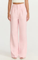 Melissa Pants - Pleat Front Wide Leg Tailored Pants in Pink