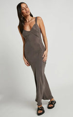 Kaya Midi Dress - Cupro Slip Dress in Warm Grey