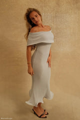 Molly Off Shoulder Knit Midi Dress - Sky Blue
