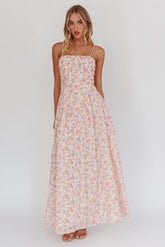 Daisy Day Basque Waist Maxi Dress Floral Blue