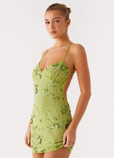 Vietta Sequin Cami Mini Dress - Lime