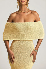 Bouclé Off-Shoulder Maxi Dress in Yellow