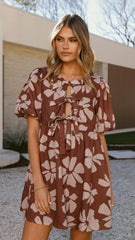 Arana Mini Dress - Brown Daylillies