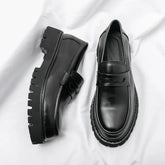 Men’s Black Chunky Sole Loafers – Modern Slip-On Dress Shoes