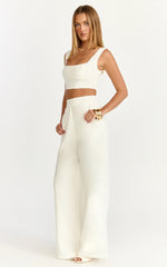 Tessa Two Piece Top and Pants Set - Square Neck Lace Trim Top And Wide Leg Pants in White
