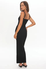 Zenya Split Ruched Midi Dress Black