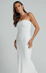 Aaliya Midi Dress - Linen Strapless Slip Dress in Off White