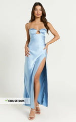 Abby Maxi Dress - Bias Cut Diamante Trim Dress in Dove Blue
