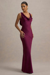 Alesso | Burgundy Satin Cowl-Neck Slip-Maxi Dress