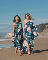 Multicolor High Neck Floral Babydoll Long Dress