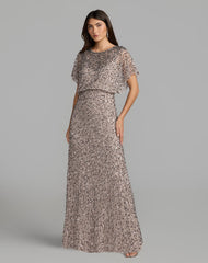 Lilac High Neck Short Sleeve Embellished Gown