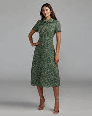 Emerald Multi Boucle Short Sleeve Button Up Midi Dress