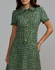 Emerald Multi Boucle Short Sleeve Button Up Midi Dress