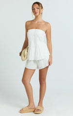 Mardie Two Piece Set - Pin Tuck Strapless Top and Short Set in White