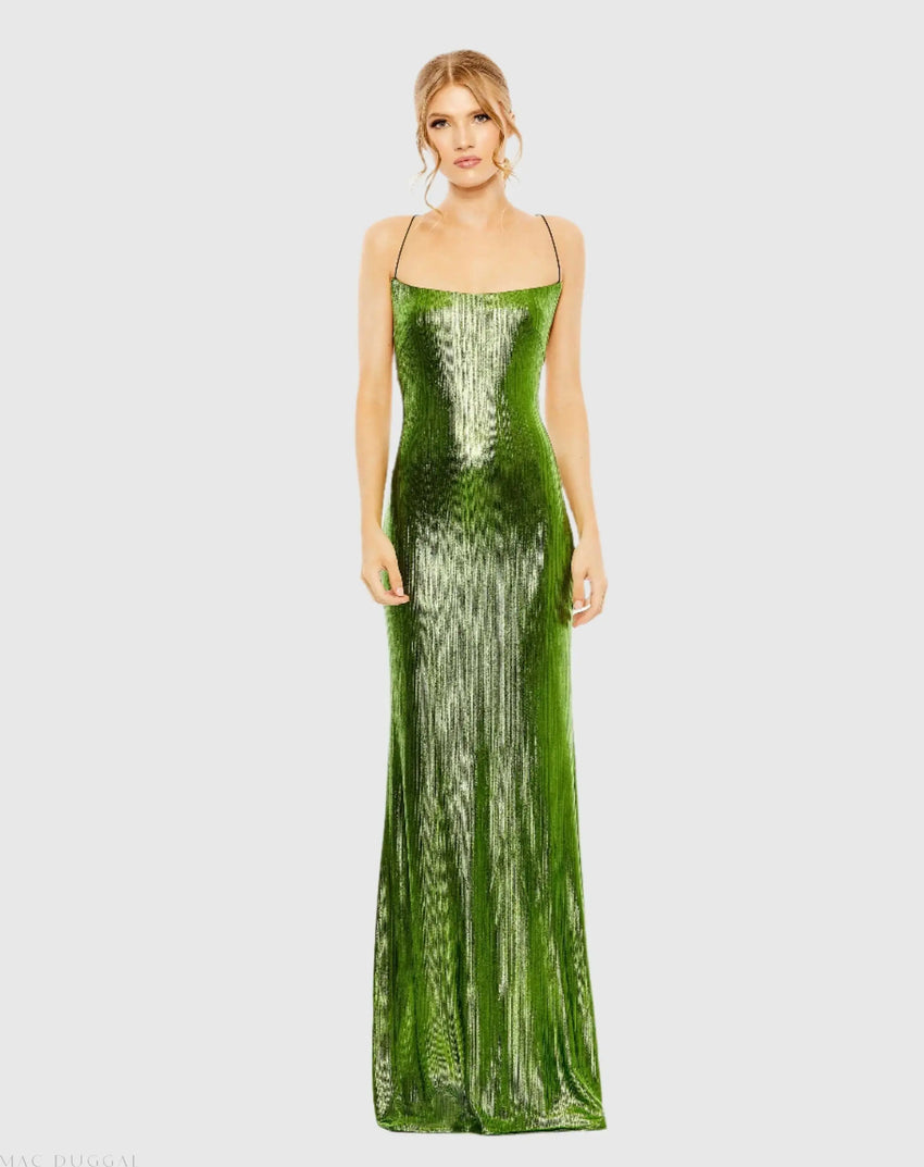 Metallic Corset Back Column Gown