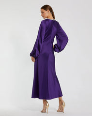 Purple High Neck Long Sleeve Crystal Detail Dress